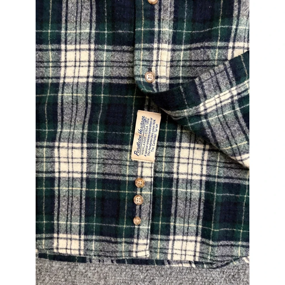 Pendleton Heritage Highlander Wool Flannel Shirt Green Plaid Campbell Tartan L